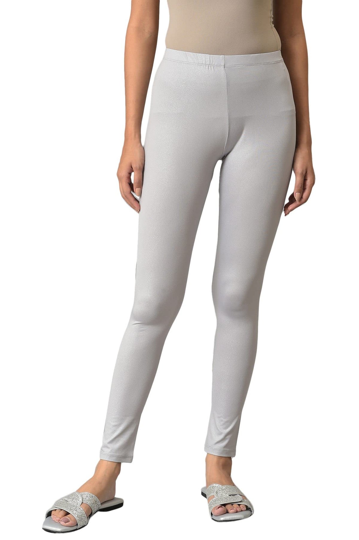 Aurelia Silver Metallic Poly-Blend Leggings Ethnic Bottomwear