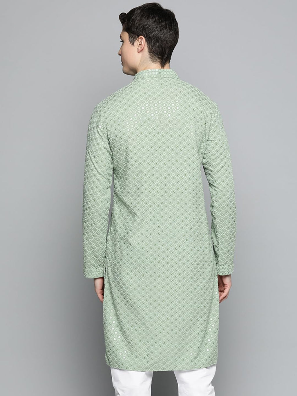 Jompers MenS Chikankari Embroidered And Sequence Kurtas