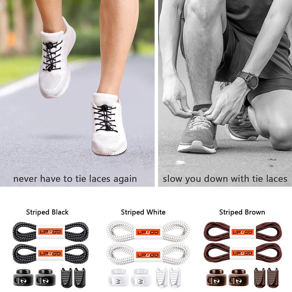 UpUGo Elastic Shoe Laces, 3 Pairs No Tie Shoe Laces Tieless for Kids, Adults, Elderly, One Size Fit All