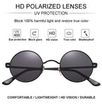 Gleyemor Polarized Round Sunglasses for Men Women Hippie Small Circle Glasses Red Yellow Lenses (Black/Grey)
