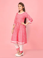 Aarika Girl'S Cotton Kurti Pant Set (New_Kp-K-481_Pink-White