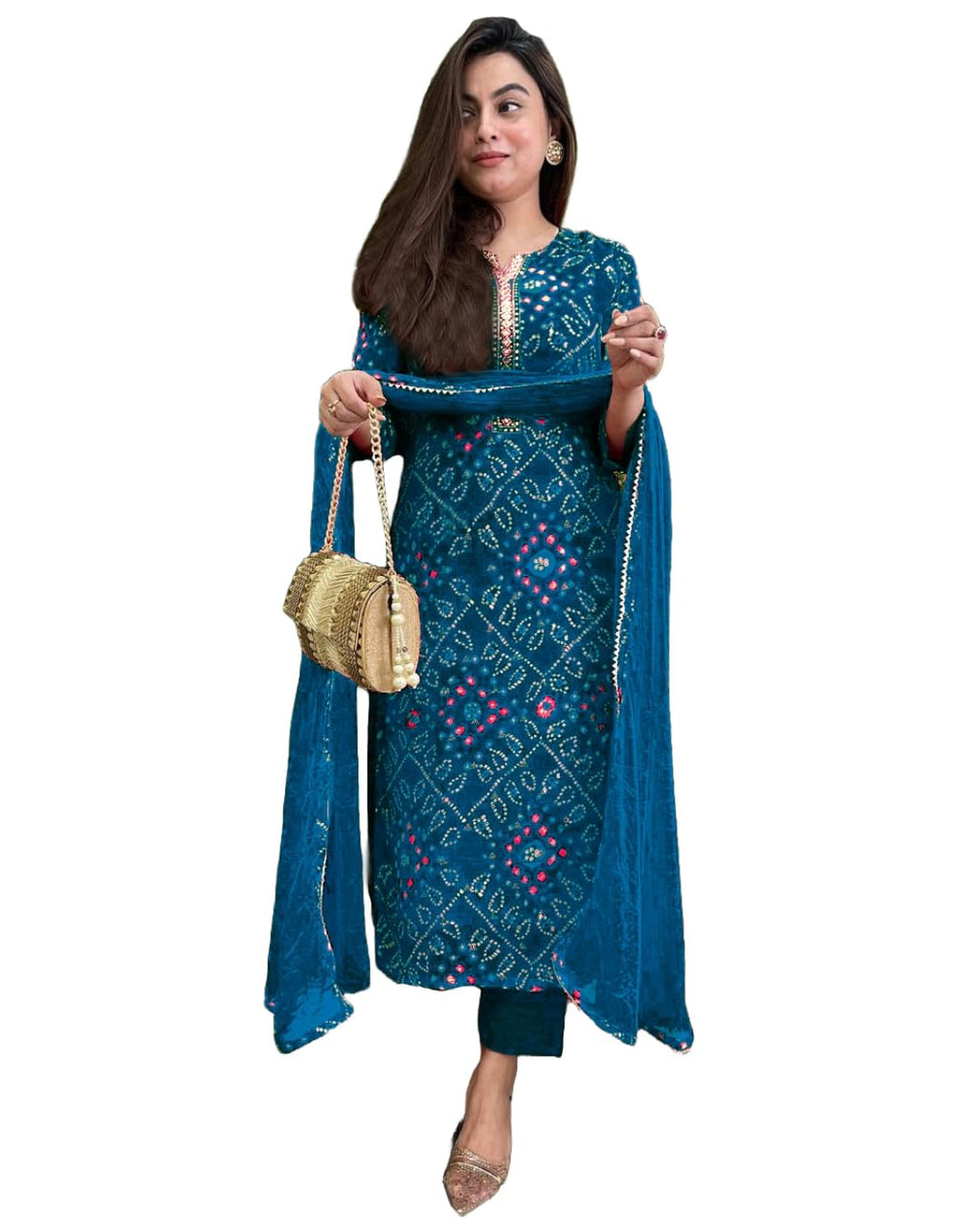 ANNI DESIGNER Womens Rayon Blend Straight Printed Kurta with Pant & Dupatta (TURAE Cerosin_L_Dark Blue_Large)