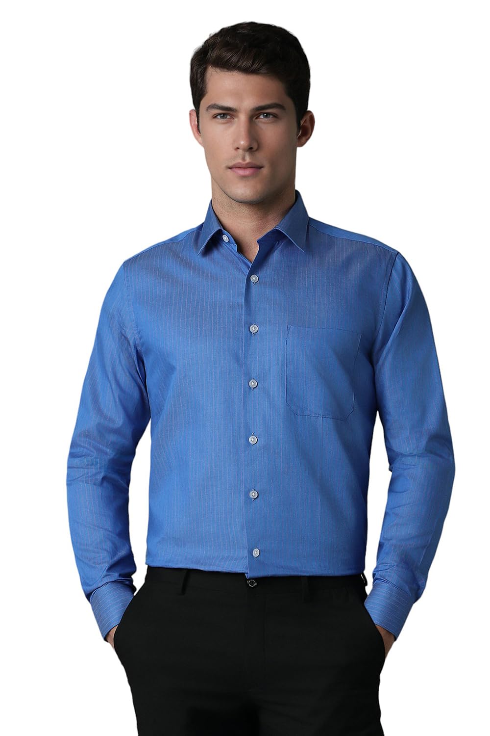 Louis Philippe MenS Cotton Striped Slim Fit Shirt (Lpsfmslpe64564_Medium Grey