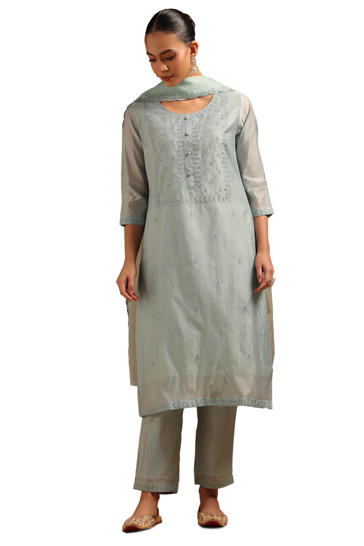 Soch Women Chanderi Embroidered Suit Set with Machine Embroidery and Sequin Details