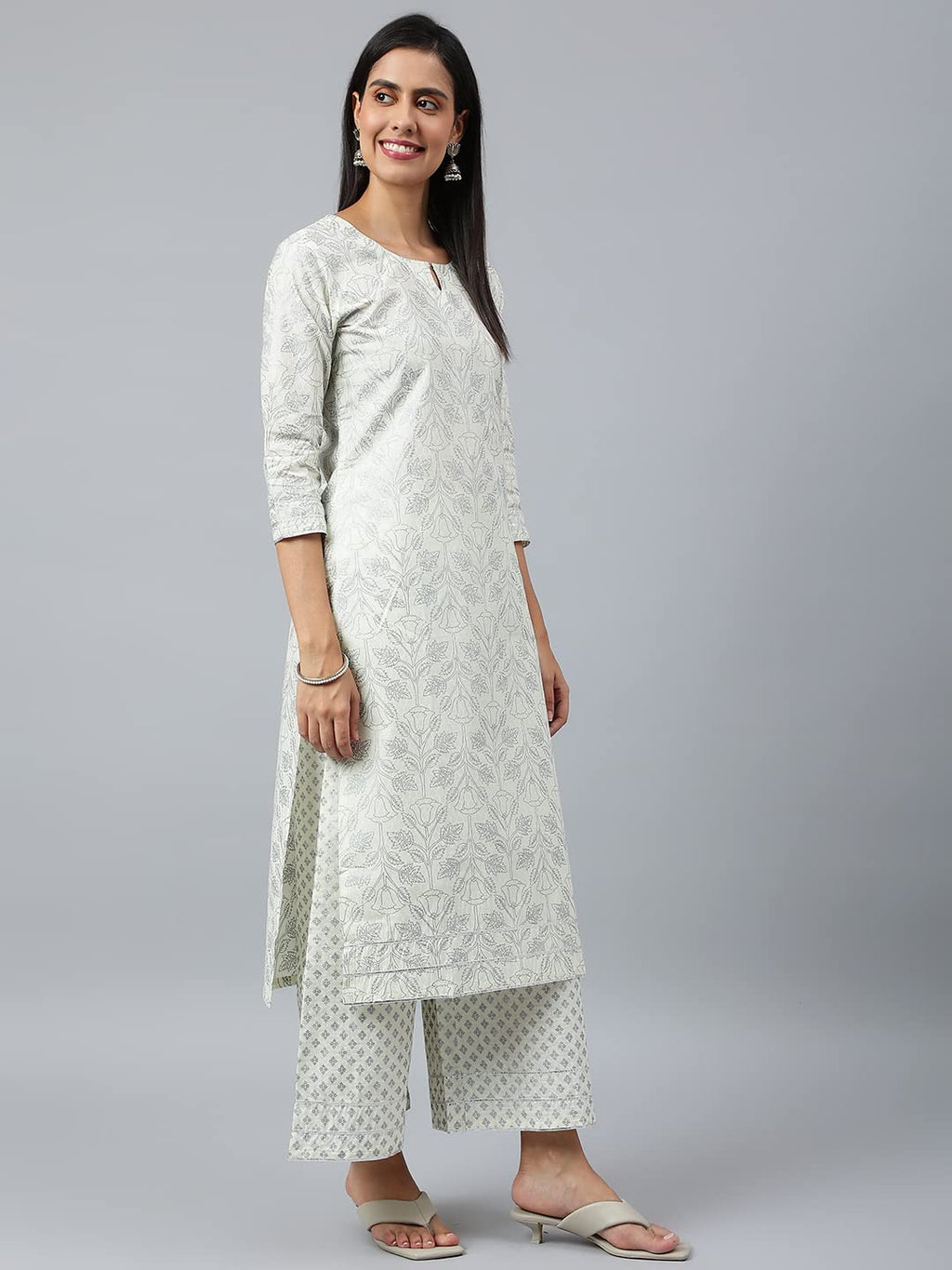 ANNI DESIGNER Women s Kurta with Palazzo and Dupatta, grey, S