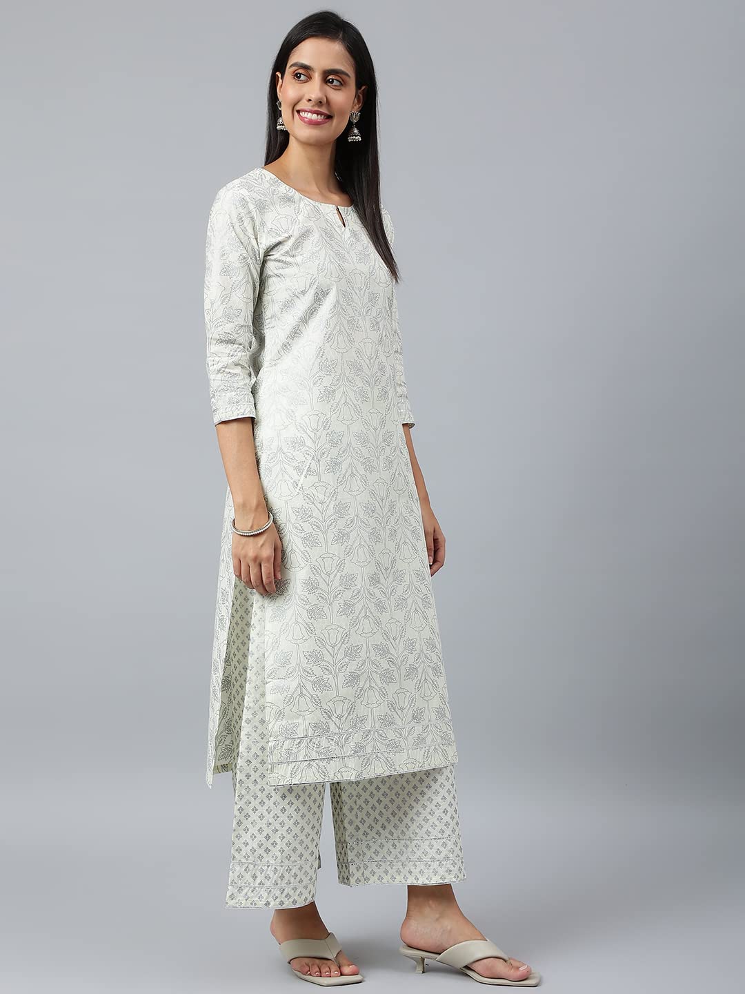 ANNI DESIGNER Women s Kurta with Palazzo and Dupatta, grey, S