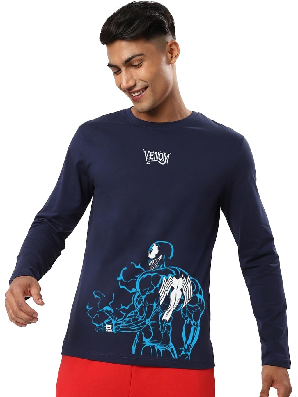 Bewakoof Official Marvel Merchandise Mens Graphic Printed Regular Fit T-Shirt_525413_Blue_M