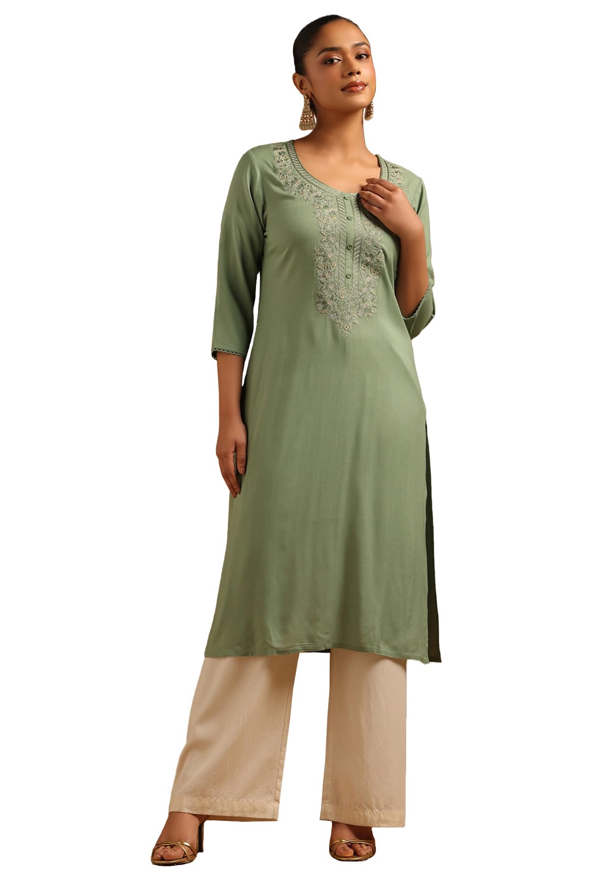 Soch Women Rayon Floral Kurta with Machine Embroidery and Thread Work