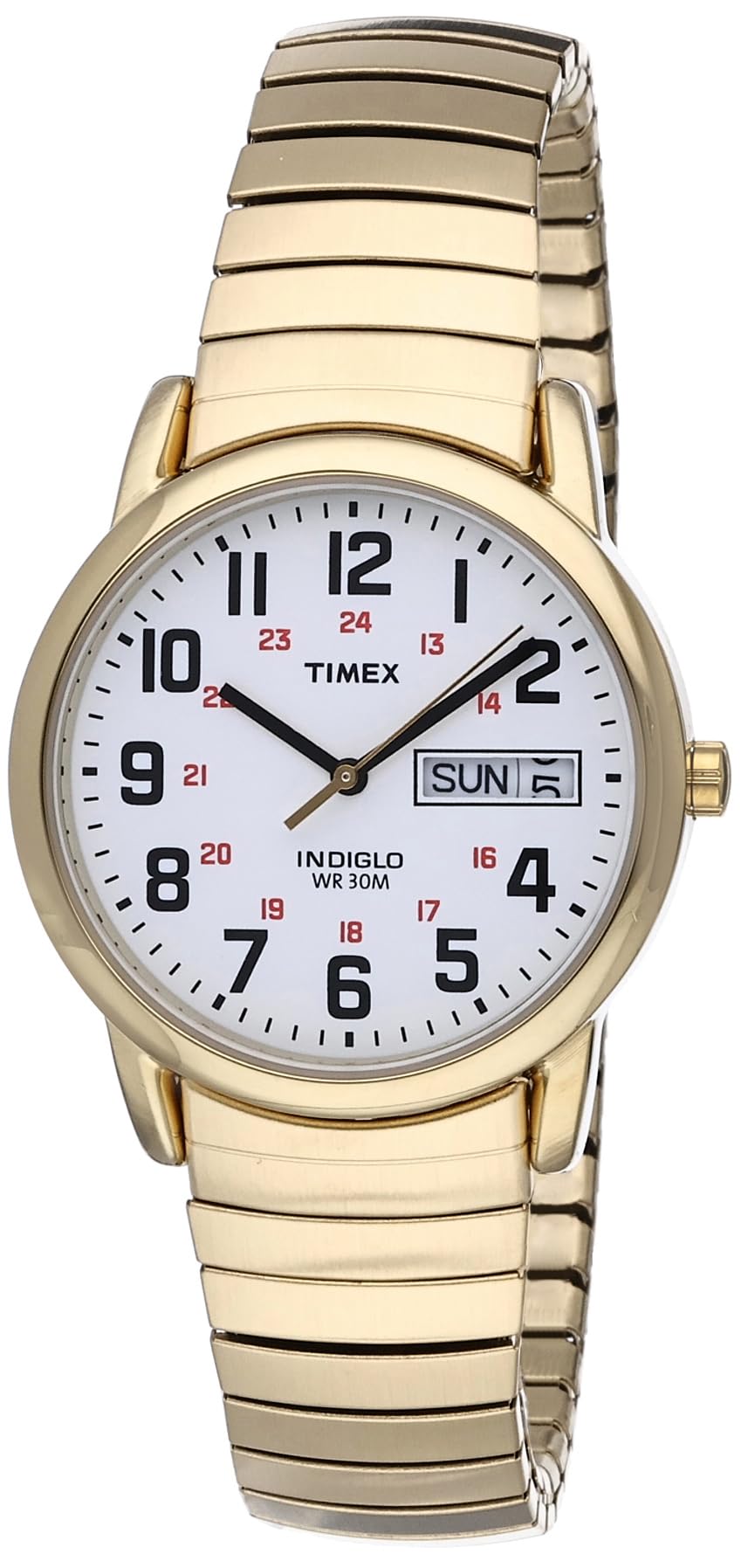 Timex Men's Easy Reader 35mm Day-Date Watch - Gold-Tone Case White Dial with Gold-Tone Expansion Band