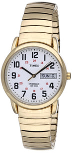 Timex Men's Easy Reader 35mm Day-Date Watch - Gold-Tone Case White Dial with Gold-Tone Expansion Band