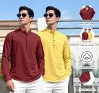 Royalscout Combo Of MenS Solid Cotton Blend Full Sleeve Straight Kurta Shirt (Pack Of 2) Maroon-Yellow