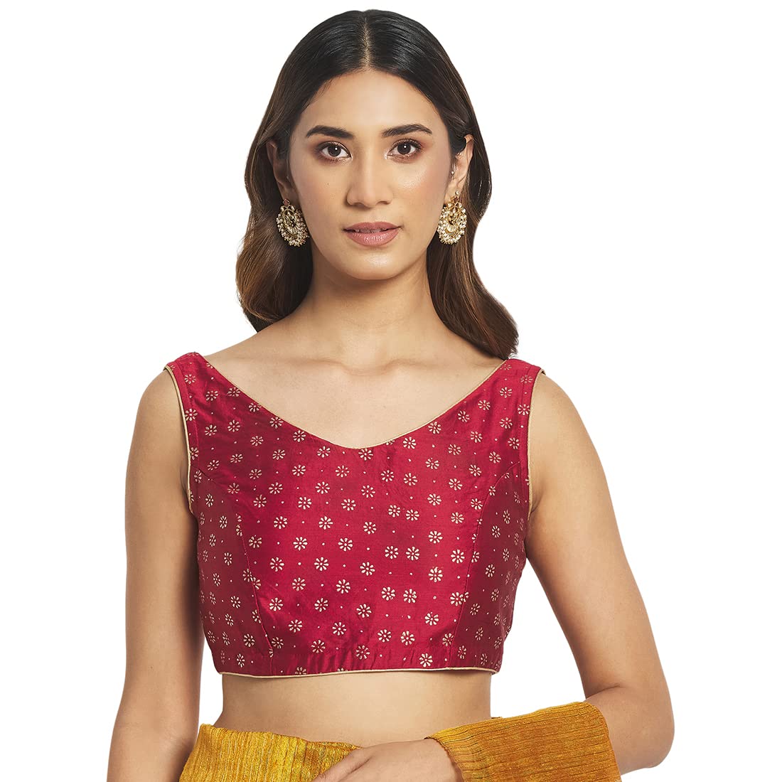 Fabindia Women Cotton Silk V-Neck Blouse Maroon_36