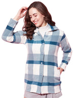 Modeve Women Checked Full Sleeve Teal Jacket For Winter