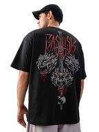 The Souled Store Official The Witcher: Basilisk Men and Boys Short Sleeves Round Neck Black Graphic Printed Cotton Oversized T-S