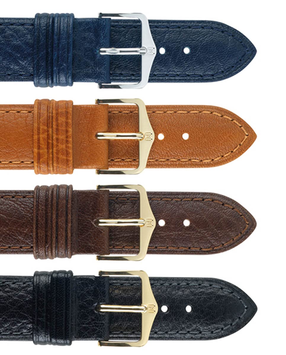 Hirsch Camelgrain Calf Watch Strap - Honey Band/Gold Buckle - L - 20mm / 18mm - Shiny Gold Buckle - Leather Band