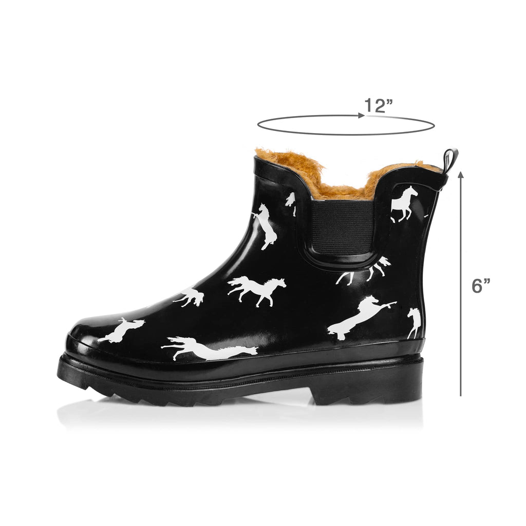 NORTY - Womens Ankle Rain Boots - Ladies Waterproof Winter Spring Garden Boot runs  size large Fur Horse Black Size 7