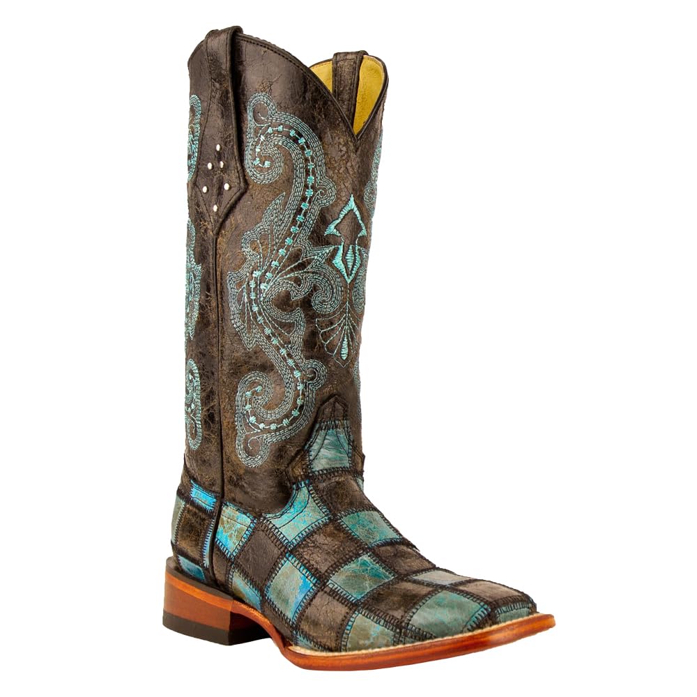 Ferrini 8139350060B Ladies Patchwork Boot - Black & Teal - 6B