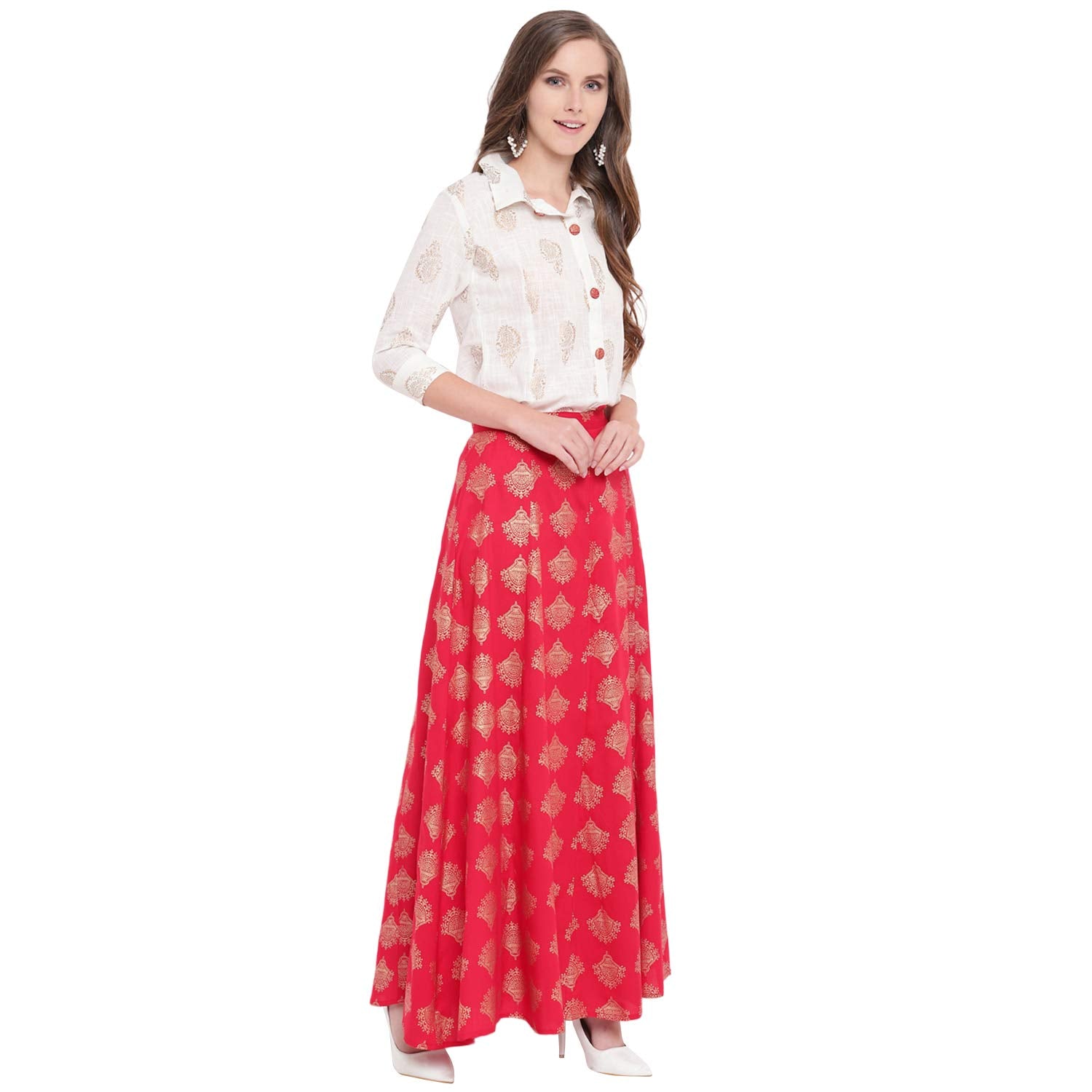 Stylum Womens Printed Rayon Blend Shirt Skirt Set