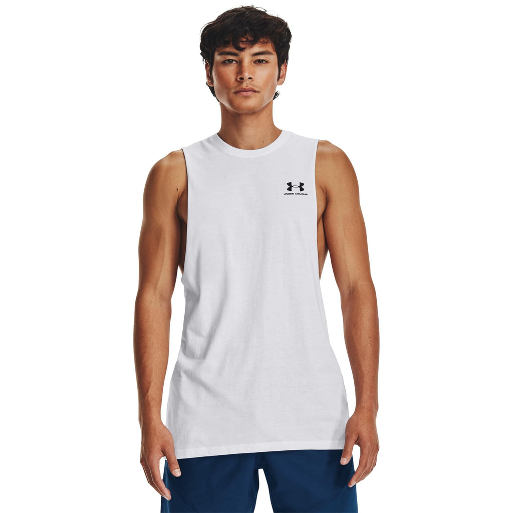 Under Armour Men's Sportstyle Left Chest Cut-Off T-Shirt, (100) White / / Black, Small