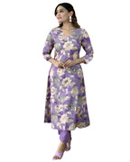 ANNI DESIGNER Womens Cotton Blend Straight Printed Kurta with Pant (DHUN Lavender_S_Lavender_Small)