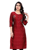 Sanisa Women'S Taffeta Regular Kurta (367Kn114_Maroon_L)