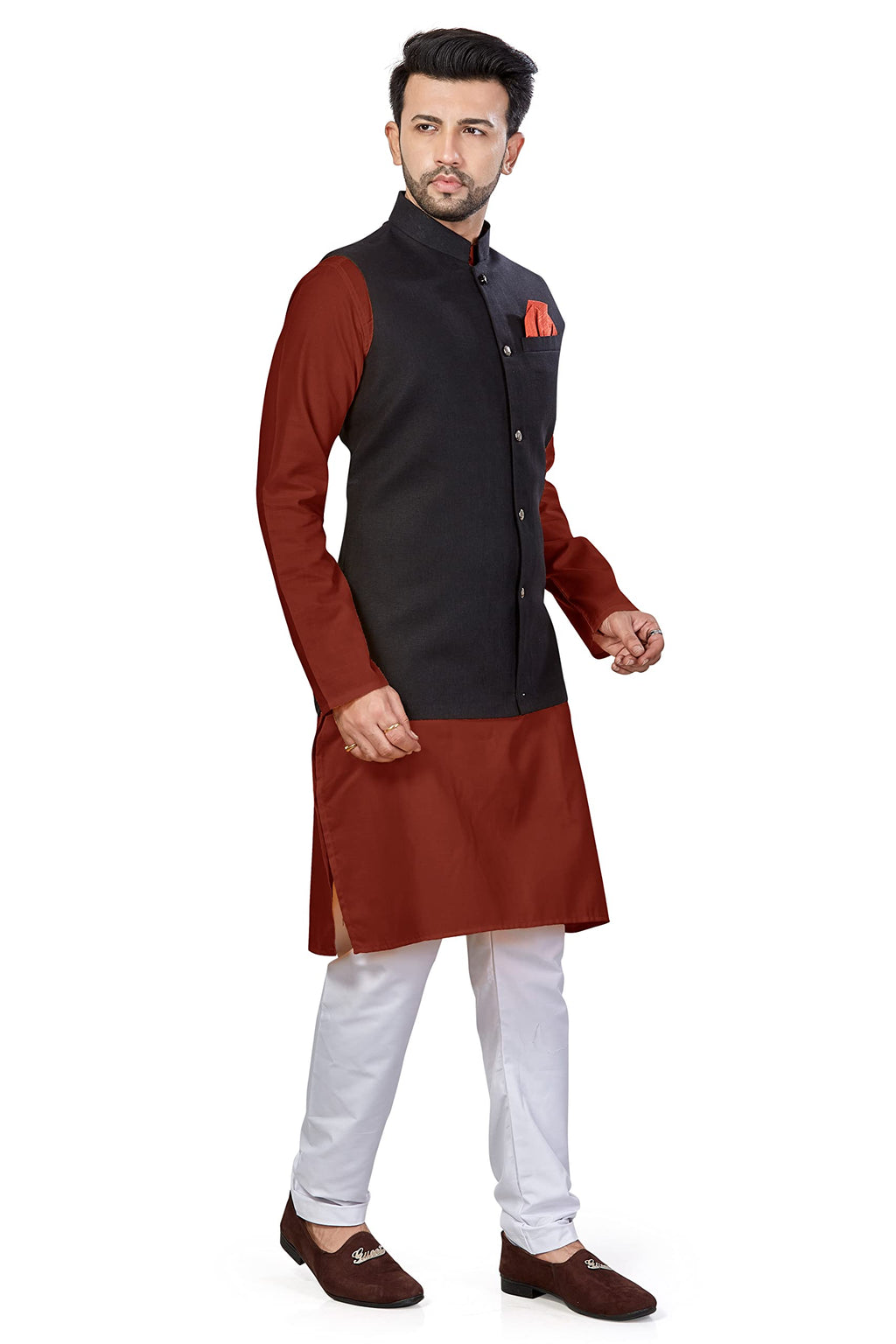 Be Active MenS Solid Linen Blend Kurta Pyjama 3 Piece Set || Men Kurta Pajama With Modi Jacket || Kurta Pajama Nehru Jacket For