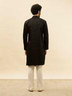 Manyavar Mens Kohl Black Textured Kurta