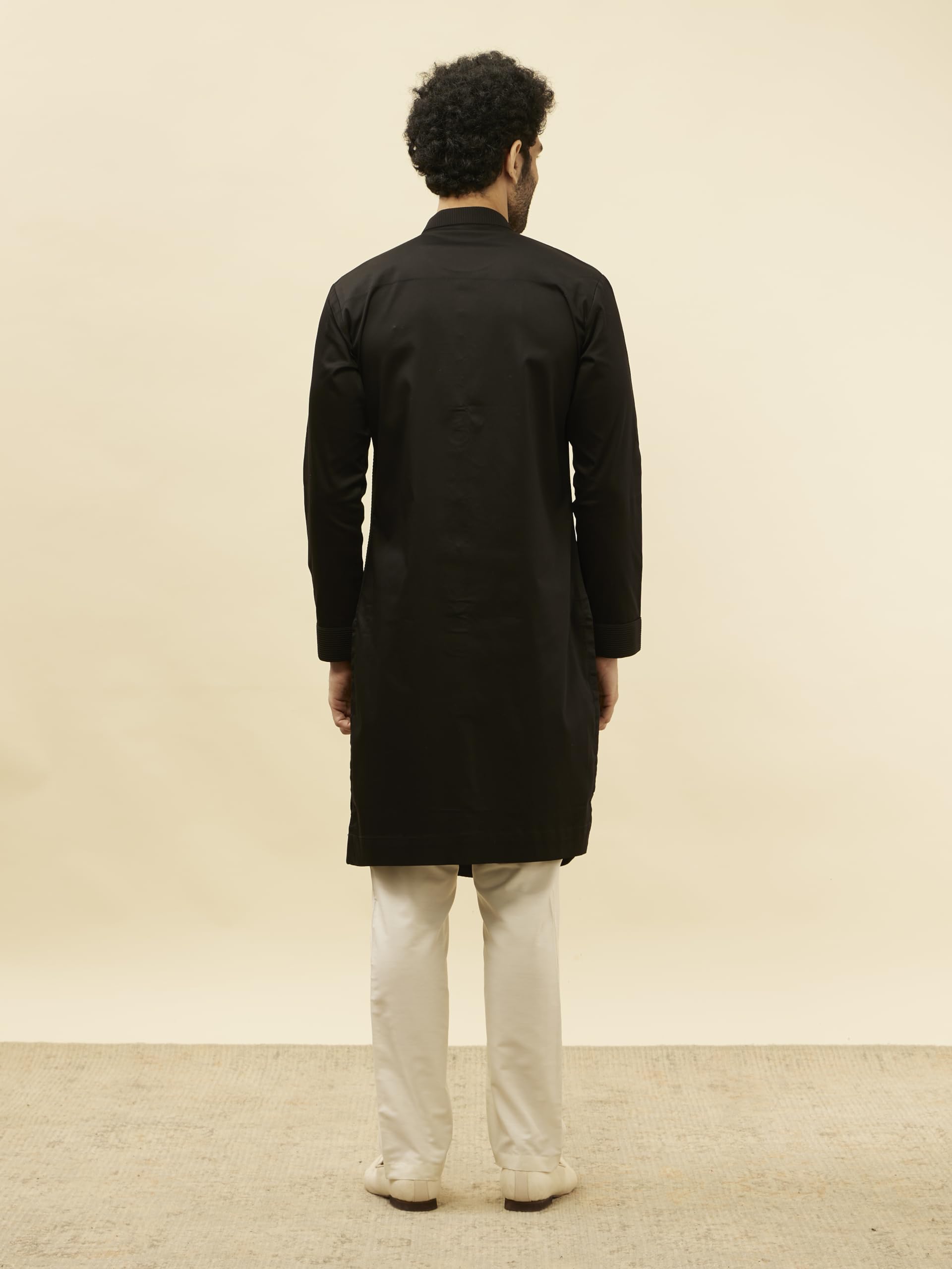 Manyavar Mens Kohl Black Textured Kurta