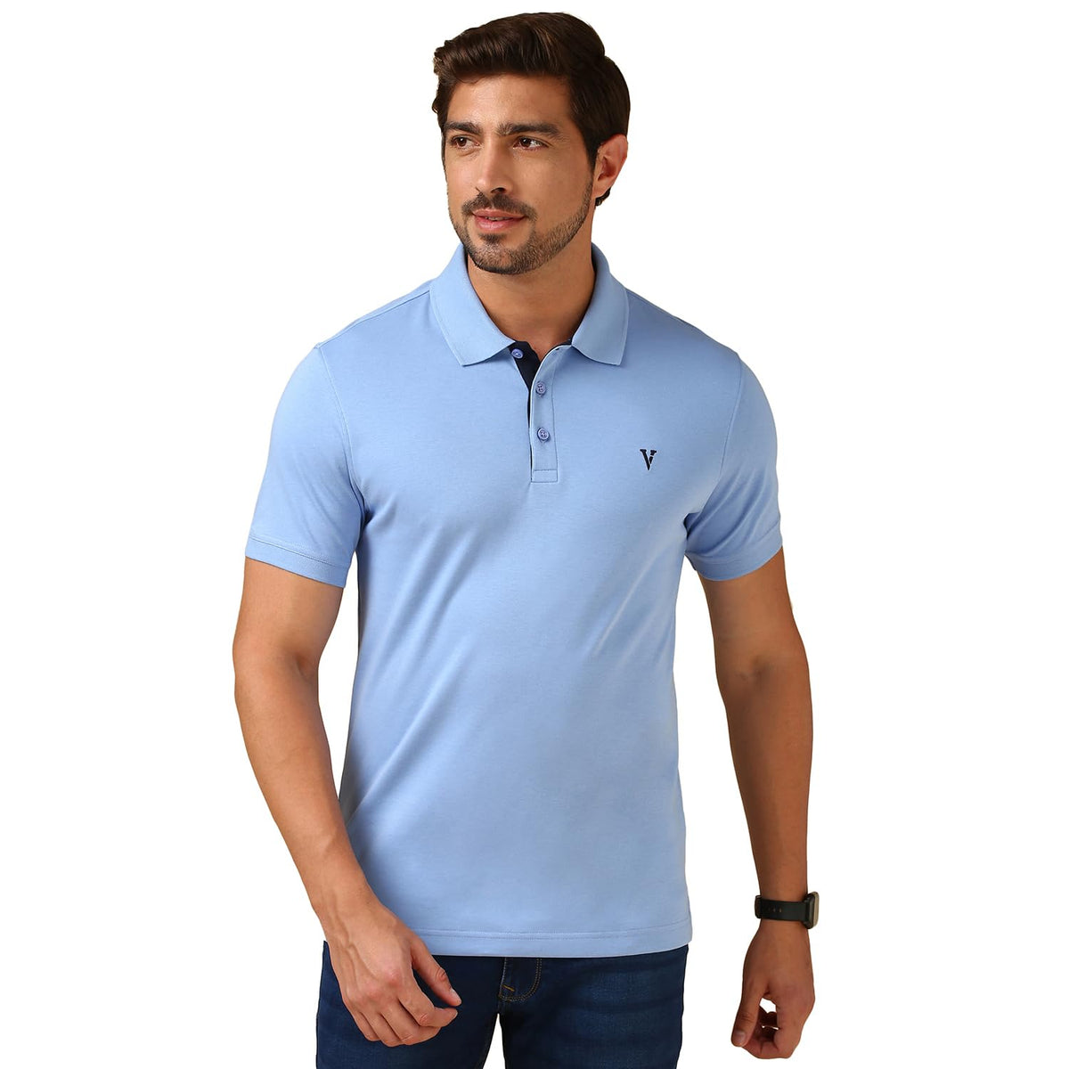 Van Heusen Men Cotton Regular Fit TShirt (Ih7Tsl1Cb60033_Blue_Xl