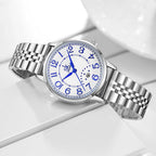 SHENGKE SK Business Classic Women Watch with Calendar Genuine Leather Stainless Steel Band Elegant Ladies Watch (Arabic-Steel)