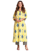 ANNI DESIGNER Womens Rayon Viscose Straight Printed Kurta with Pant (Bechari Yellow_S_Yellow_Small)