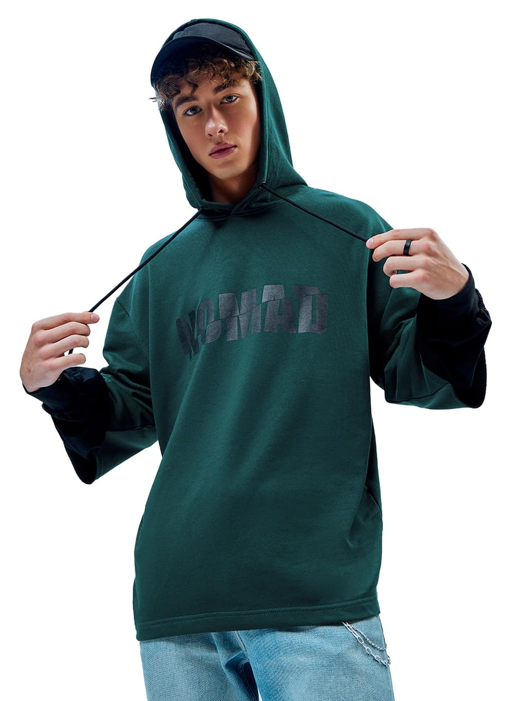 Bewakoof Mens Typography Oversized Fit Full Sleeve Cotton Hoodies Blue
