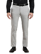Turtle Men 4 Way Stretch Slim Fit Solid Grey Melange Flat Front Formal Trouser