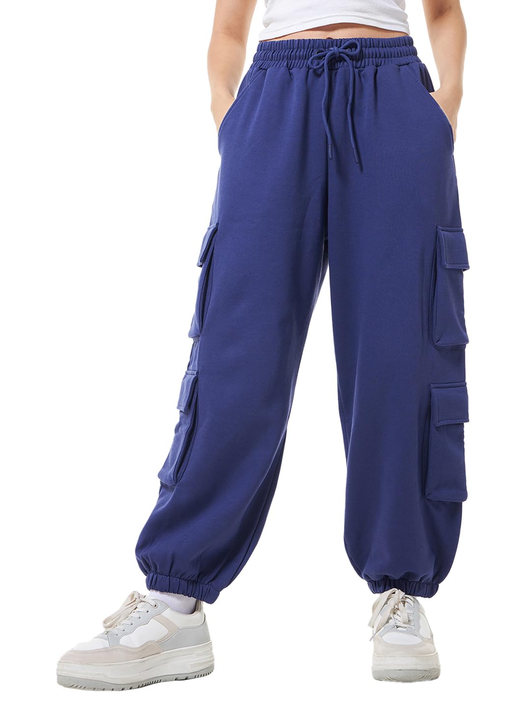 Bewakoof Air 1.0 Womens Solid Super Loose Fit Fleece Joggers_624663_Blue_S