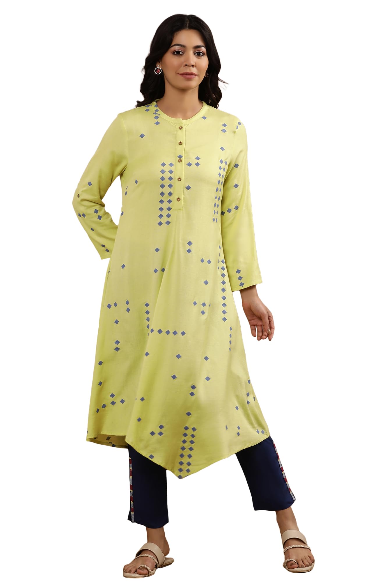 W For Woman W Women Green Geometric Print Rayon Flared Kurta Set With Slim Pant_24Onws18952-120114_S