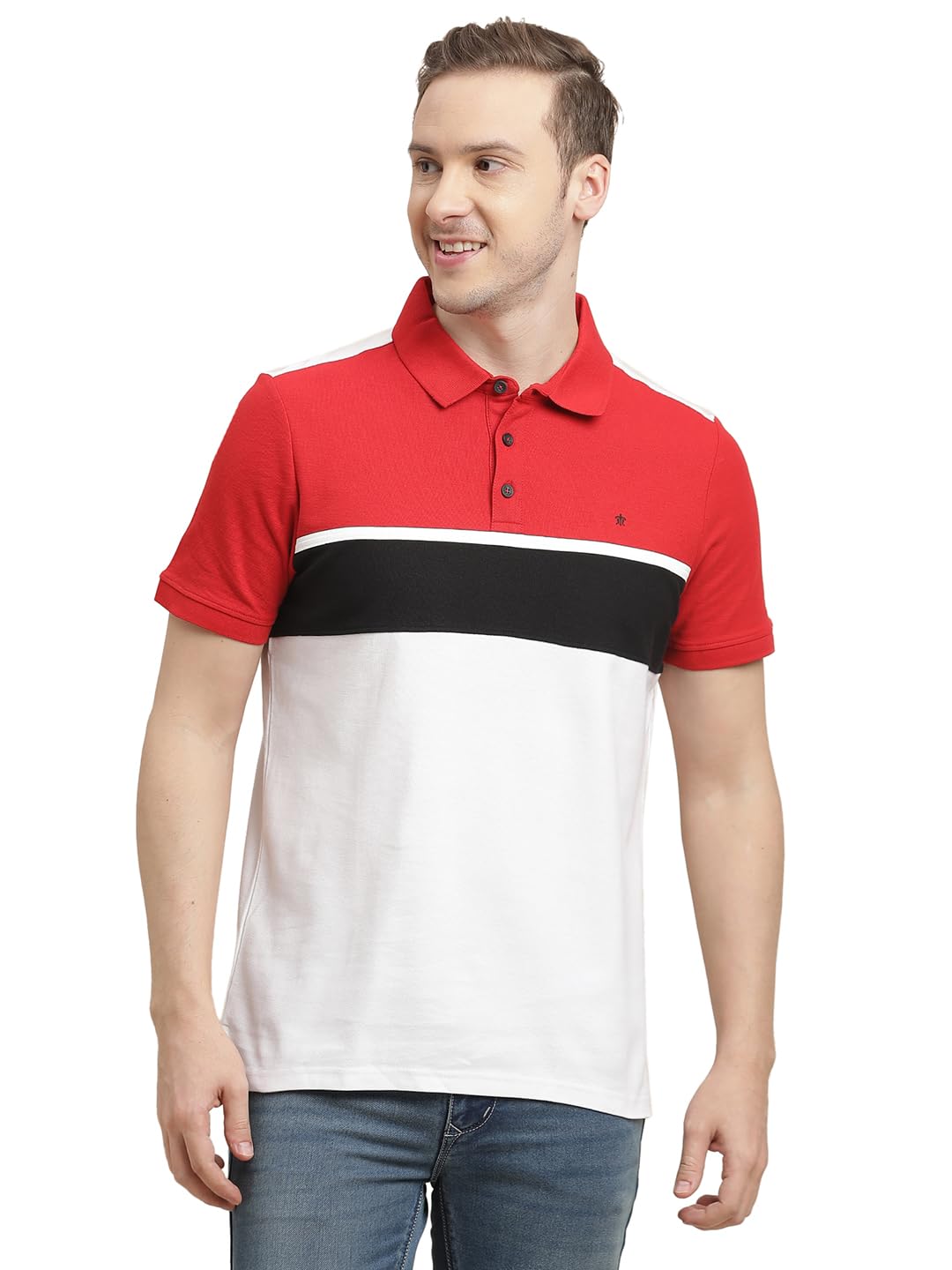 Turtle Men Knitted Red/White Printed Polo T-Shirt