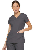 Dickies EDS Signature Scrubs for Women, Contemporary Fit V-Neck Womens Tops in Soft Brushed Poplin 85906, L, Pewter