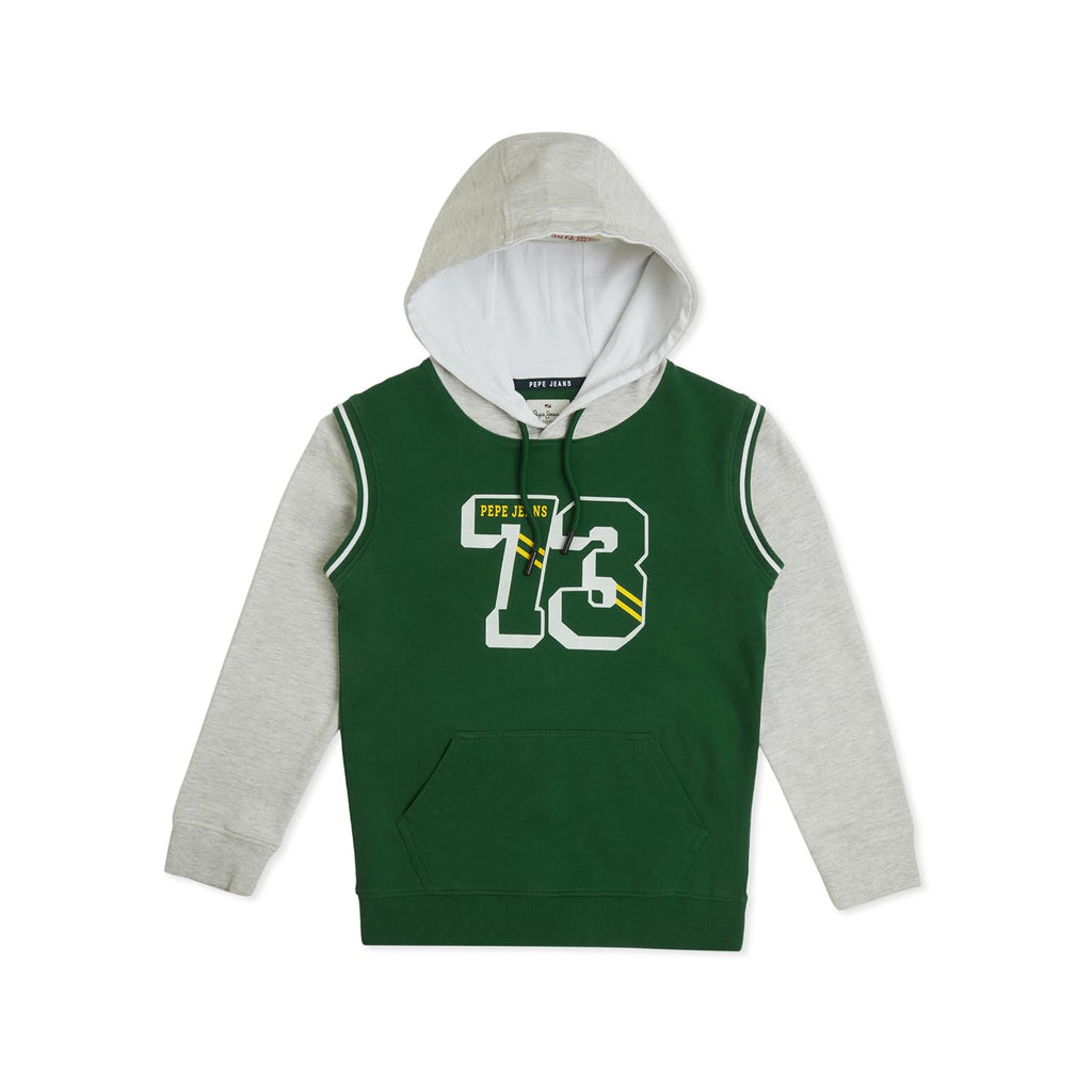 Pepe Jeans BoyS Cotton Hooded Neck Sweatshirt (Pb581585_Ivy Green