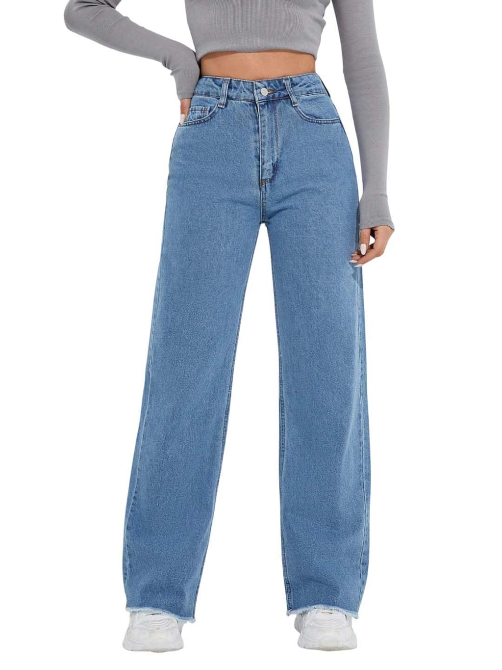 KOTTY Women s Button Straight Baggy Jeans, light blue, 30