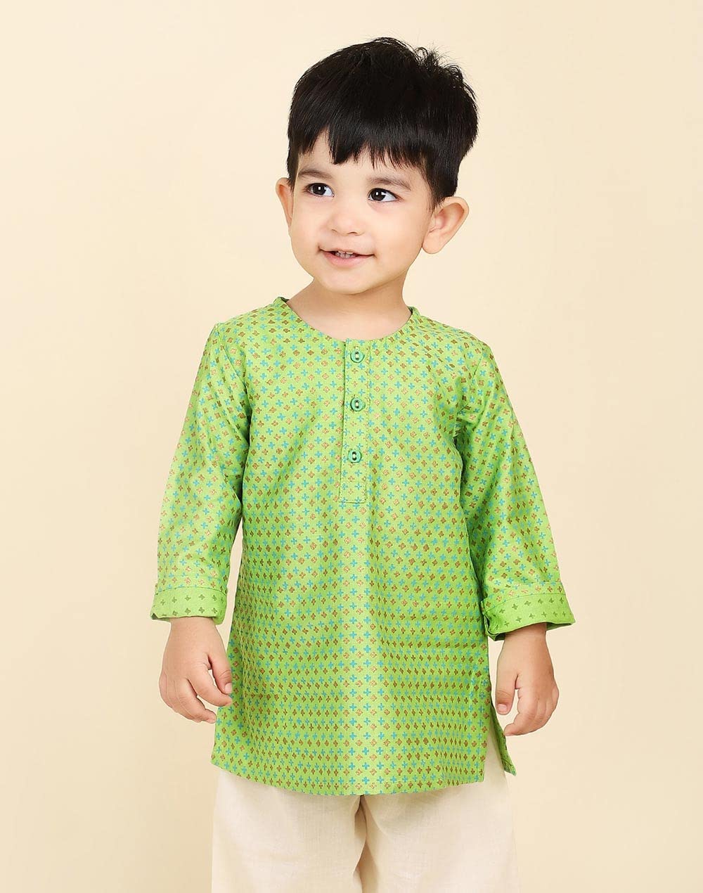 Fabindia Baby Boys Viscose Silk Regular Kurta (102380001_Green
