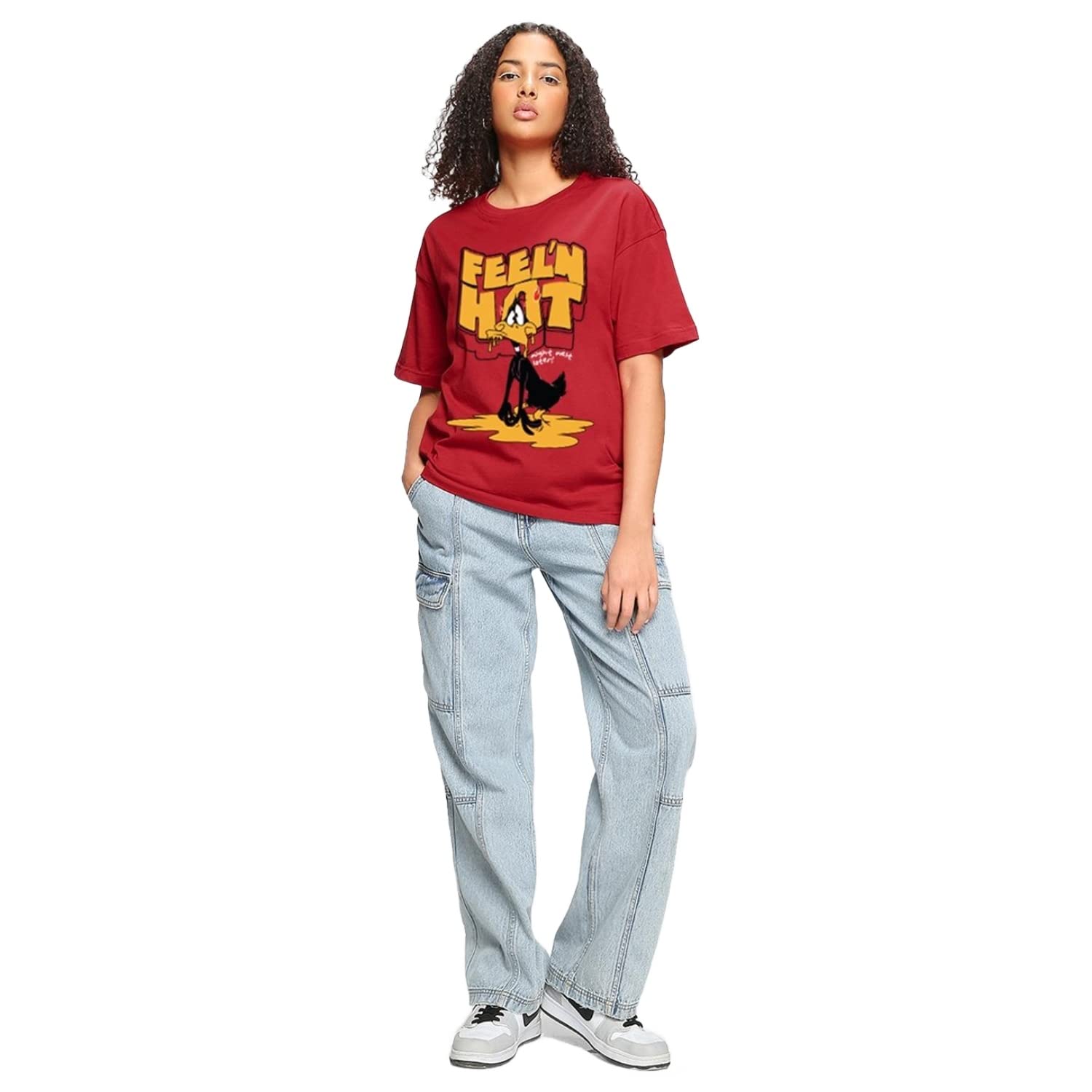 Bewakoof Womens Cotton T-Shirt 1199995 Red Medium, Oversized Fit