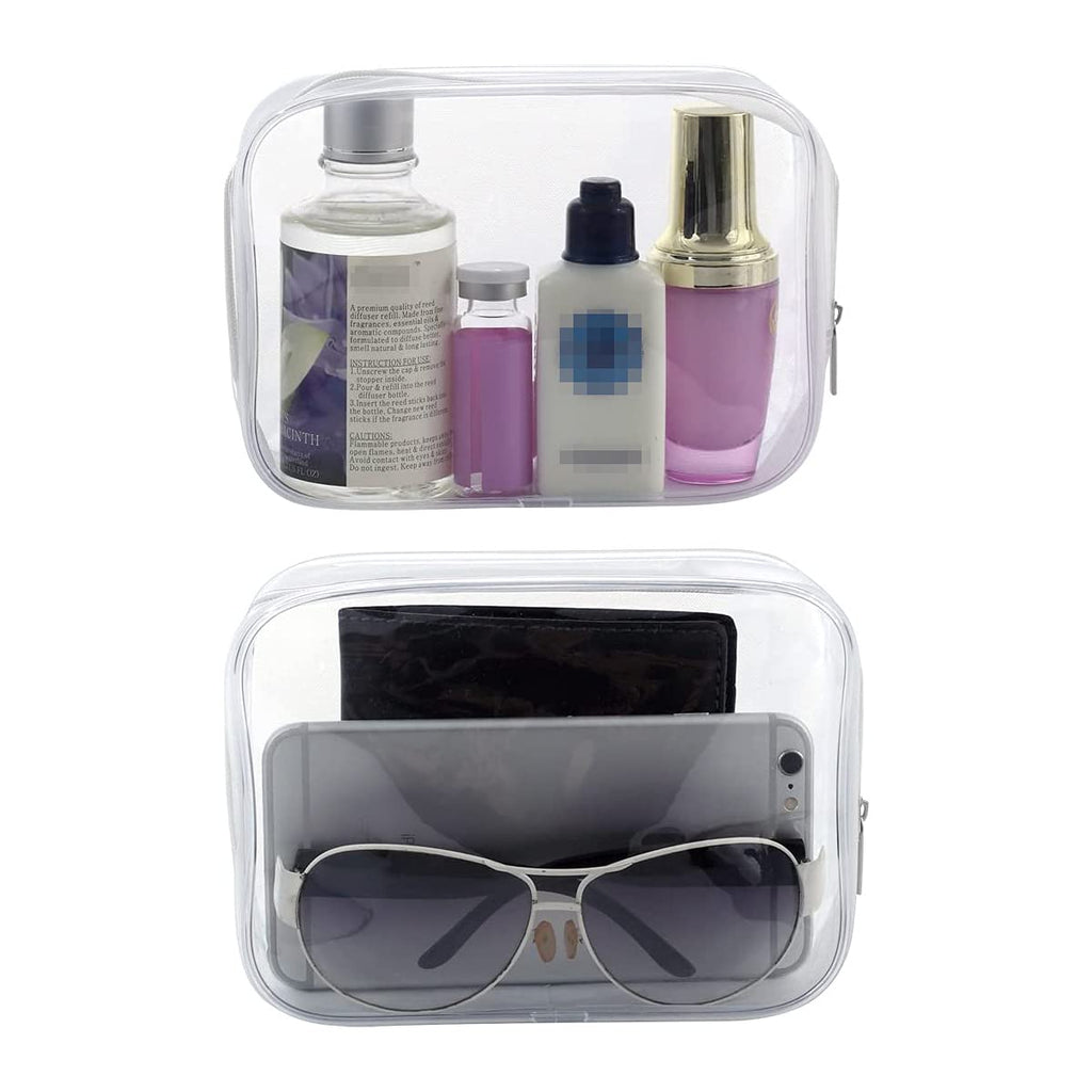 3 Pack Clear Plastic Zippered Toiletry Carry Pouch TSA Approved Toiletry Bag Portable Cosmetic Makeup Bag for Vacation, Bathroom