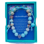 DOLON Blue Natural Stone Stainless Steel Heart Granddaugther Charm Bracelet Adjustable Jewelry Back to School Birthday Christmas