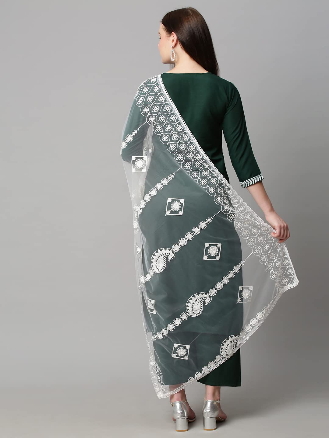 Gosriki Women'S Cotton Blend Kurta With Palazzo & Dupatta (Coin-Go_Green_X-Large)