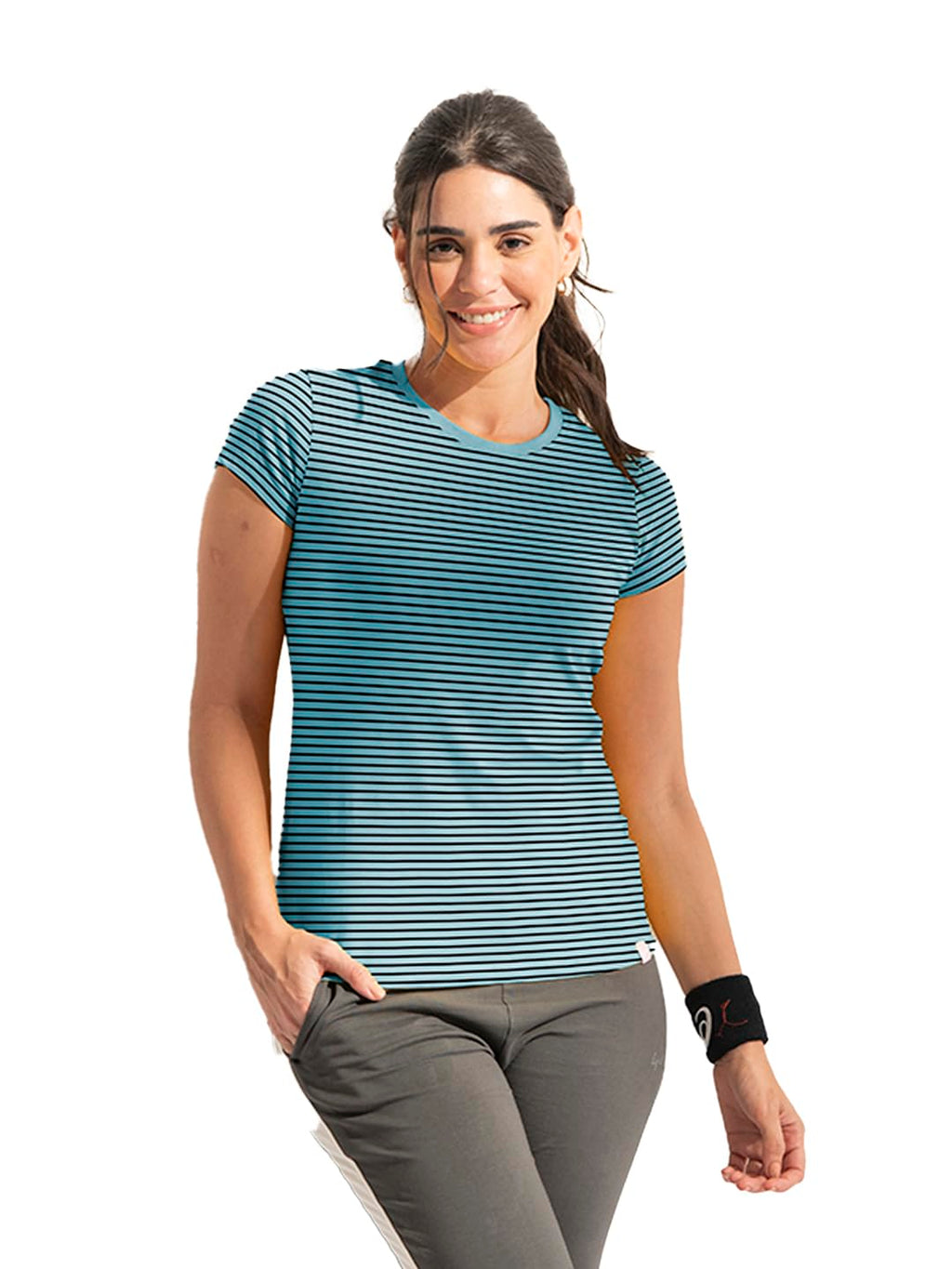 Lyra Pure Cotton Round Neck Printed Striper T-Shirt For Women