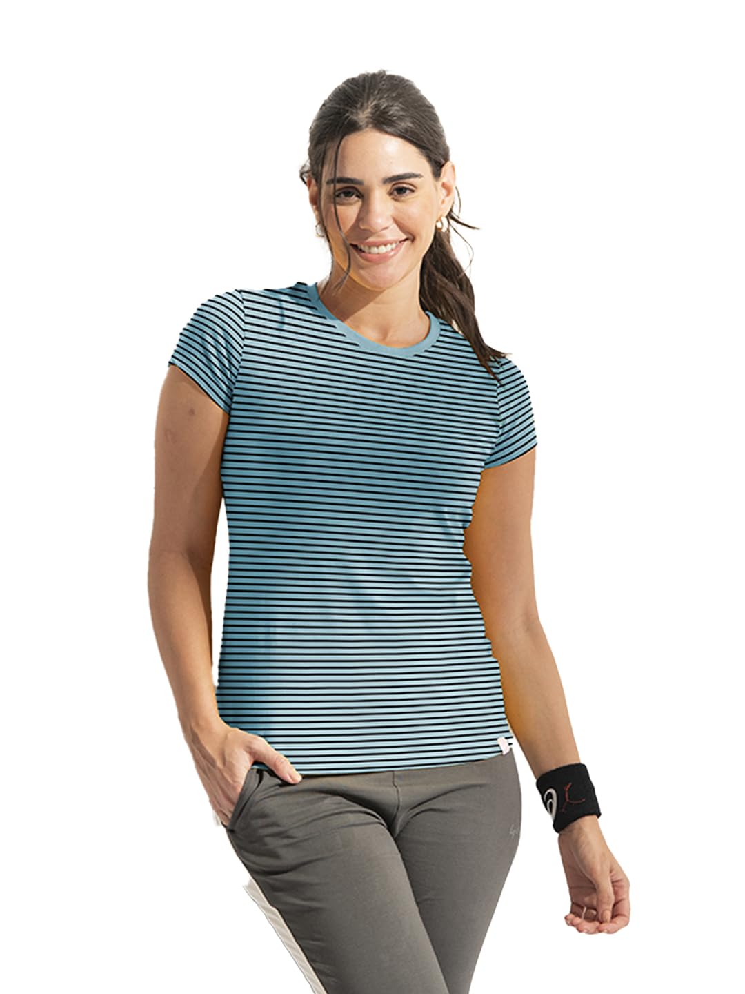Lyra Pure Cotton Round Neck Printed Striper T-Shirt For Women