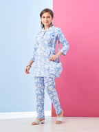 Aarika Girls Casual Wear Sky Blue Colour Floral Print Polyester Co-ord Set-8-15 Years (KP-TR-K-951)