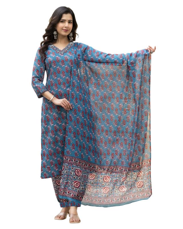 I Enterprise Women'S Cotton Floral Regular Dress Shirt (Ay1_Set018_Blue