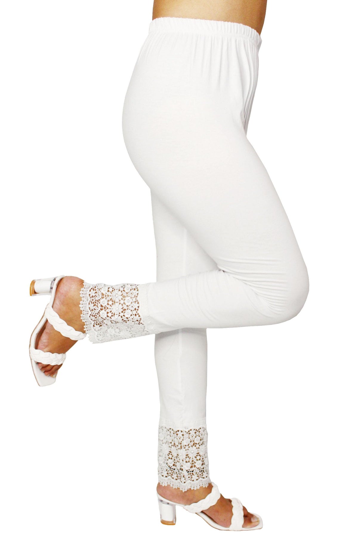 Women Pinkshell Beautiful Gpo Lace Mid Rise Relaxed Leggings (Xl, White) 32