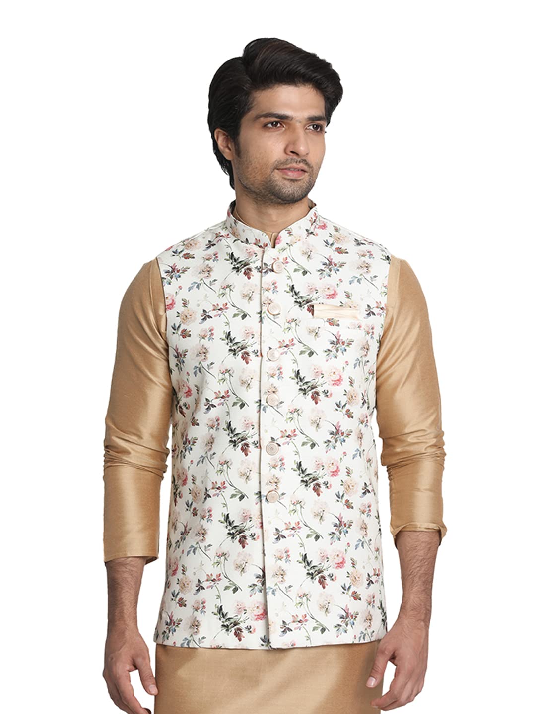 Manyavar Mens Jacket (JAC198_Cream_L)